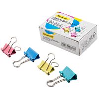 Цветные зажимы металлические 19 мм, до 80 л, 12 шт, картонная упак, "Silwerhof"