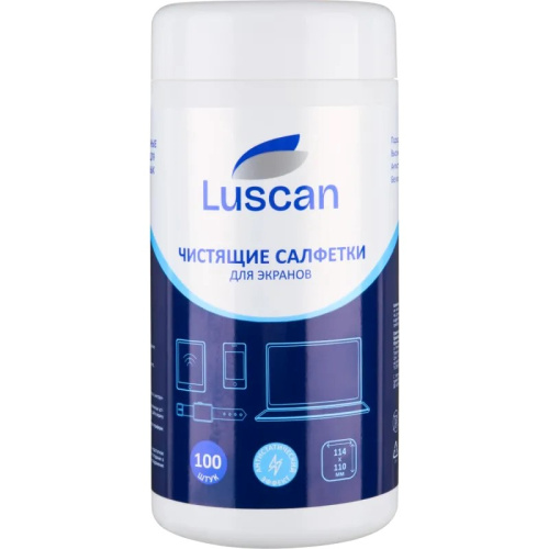 Влажные чистящие салфетки для мониторов и оптики, туба 100 шт, "Luscan"