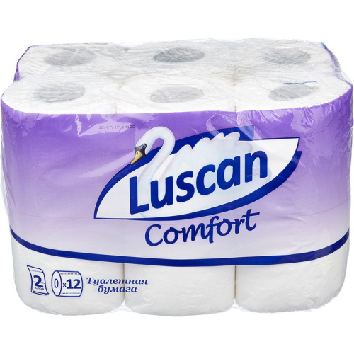 Бумага туалетная 2-х слойная "Luscan Comfort", 175 л, 96*125 мм, 21,88 м, втулка d-46 мм, рулон d-96 мм, перфорация, упак. 12 рулонов