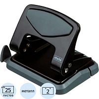 Дырокол 2 отверстия 6 мм, до 25 л, между отверстиями 80 мм, блокиратор, металлический корпус, пластмассовая линейка, прорезиненная накладка, "Attache"