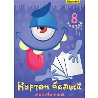 Белый мелованный картон 8 л. ф.А4, 230 г/м2, картонная папка, "Silwerhof"