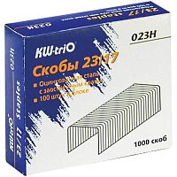 Скобы для степлера № 23/17, заточенные, до 150 л, 1000 шт, оцинкованная сталь, картонная коробка, "KW-trio"