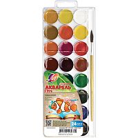 Медовая акварель "ЗОО", 24 цв, кювета, кисть №3, пластиковая коробка, "Луч"