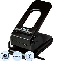Дырокол мощный, 2 отверстия 6 мм, до 60 л, между отверстиями 80 мм, металлический корпус, пластиковая линейка, "Attache"
