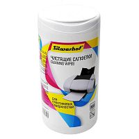 Влажные салфетки для оргтехники, нетканое полотно, туба 100 шт, "Silwerhof"