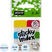 Пластиковые двухцветные закладки-разделители 4 цв.* 20 л, липкий слой, 38*25 мм, "Attache Selection"