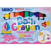 Мелки "Bath Crayon", 10 цв, для гладких поверхностей, водостойкие, выдвигающийся пластиковый корпус, картонная коробка, "LEEHO", уцененные