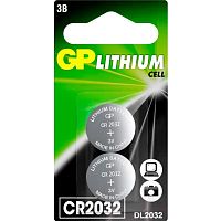 Батарейки CR2032, литиевые, 3V, "GP", 2 шт