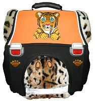 Ранец "Premium Tiger", эргономический, комбинированный черный с оранжевым и вставками из искусственного меха, "Limpopo"