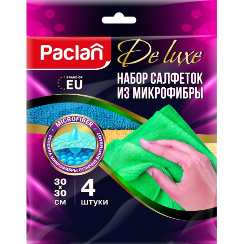 Салфетка универсальная, микрофибра 240 г, 300*300 мм, упак. 4 шт, "Paclan" фото 3