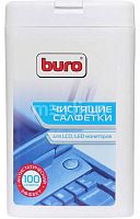 Влажные салфетки для чистки LCD, TFT поверхностей, туба 100 шт, "Buro"