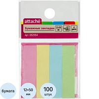 Бумажные закладки 4 цв.* 25 л, липкий слой, 12*50 мм, "Attache"
