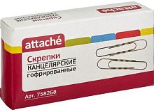 Скрепки 75 мм. 40 шт. округлые, гофрированные, оцинкованные, картонная коробка, "Attache"