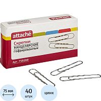 Скрепки 75 мм. 40 шт. округлые, металлические, оцинкованные, гофрированные, картонная коробка, "Attache"