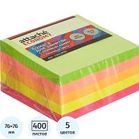Блок для записи бумажный 400 л, 5 цв. неон, липкий слой, 76*76 мм, 75 г, "Attache"