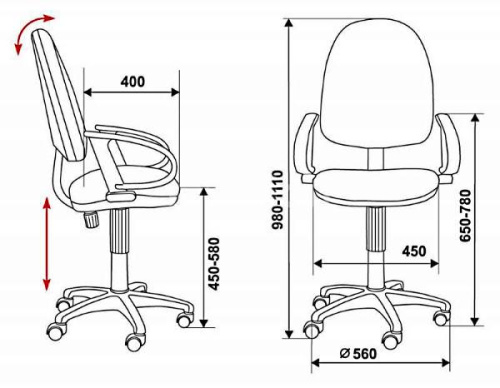 Кресло офисное, ткань, пружинно-винтовой механизм качания спинки, регулировка высоты (газлифт), вес до 120 кг, цвет - серый. "Бюрократ" фото 3