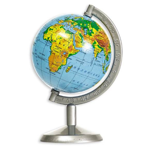 Глобус физический или политический, диаметр 70  мм., пластиковая подставка, настольный, "Гловала"
