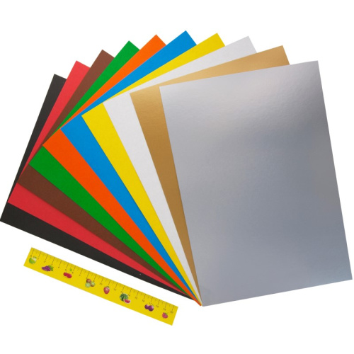 Цветной картон 10 л. 10 цв, ф.А4 (200*280 мм), 230 г, картгон. папка, "Silwerhof" фото 2
