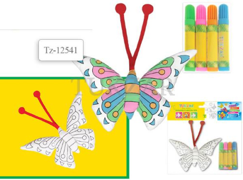 Бабочка: тряпичная игрушка для раскрашивания стираемая, размер 220*120*70 мм, + 4 цветных фломастера в наборе, для детей от 3-х лет, не токсичен. - "Tukzar"