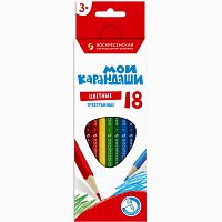 Карандаши заточенные 18 цв, 175 мм, d-6,9 мм, трехгранные, дерево, картонная коробка, "ВКФ"