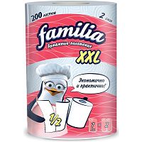 Полотенце бумажное двухслойное "Familia XXL", 200 л, 227*125 мм, втулка 46 мм, рулон 25 м.