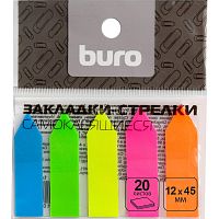 Пластиковые закладки-стрелки 5 цв.* 20 л, липкий слой, 12*45 мм, "BURO"