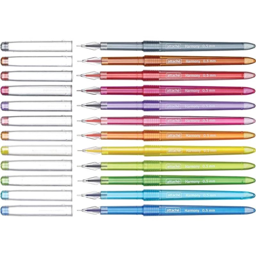 Ручки гелевые "Harmony" 12 цв, игольчатый наконечник 0,5 мм, пластиковый корпус, "Attache" фото 2