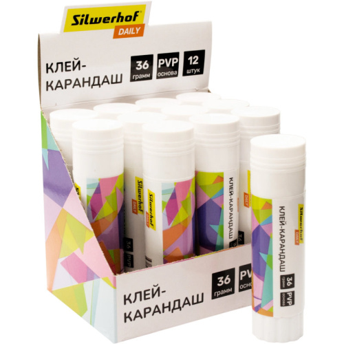 Клей-карандаш "Daily" 36 г, PVP, "Silwerhof" фото 4 Клей-карандаш "Daily" 36 г, PVP, "Silwerhof" фото 4