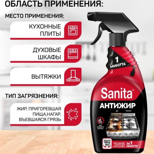 Чистящее средство антижир "1 минута", спрей, курок, "Sanita" фото 3