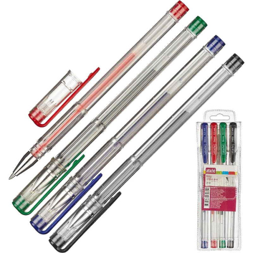 Ручки гелевые "Omega" 4 цв, сменный стержень 129 мм, шарик 0,5 мм, линия 0,5 мм, пластиковый корпус, "Attache"