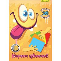 Цветной картон 10 л. 10 цв, ф.А4 (200*280 мм), 230 г, картонная папка, "Silwerhof"
