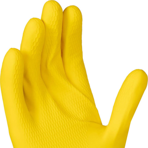 Перчатки хозяйственные, "Contract", латекс 0,35 мм, рифленая поверхность, хлопковое напыление, желтые, "Vileda" фото 3