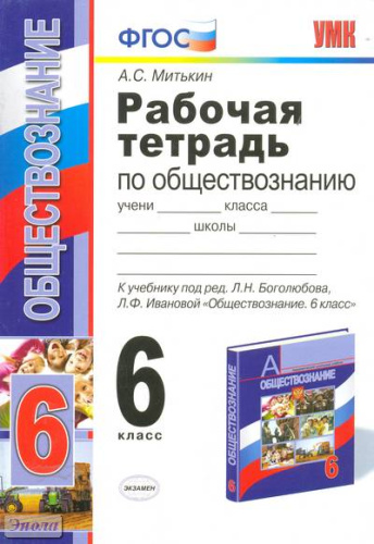 Митькин А.С. Обществознание. 6 кл. Рабочая тетрадь. УМК Боголюбов Л.Н, Иванова Л.Ф. - М.: Экзамен, 2012. - 78 с. - (УМК). - мягк. обл.