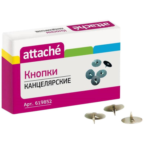 Кнопки металлические, шляпка 12 мм, игла 4 мм, 100 шт. картон. упак, "Attache"