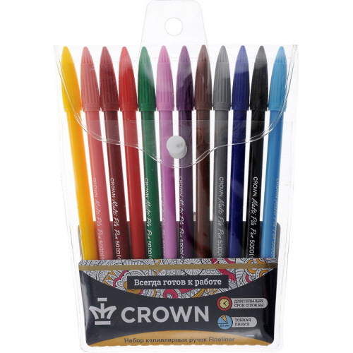 Ручки капилярные 12 цв. "MultiPla", одноразовые, 0,3 мм, "Crown"