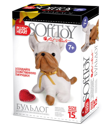 Плюшевое сердце. Бульдог. 15 см. Шитье игрушки. 7+. "Эльф-Маркет"