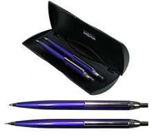Набор: синяя шариковая автоматическая ручка + механический карандаш, футляр, "INOXCROM"
