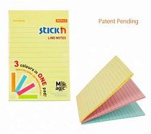 Блок для записи "Stick`n Magic Pads" бумажный 90 л, 3 цв, линия, липкий слой, 150*101 мм, 70 г, "Hopax"