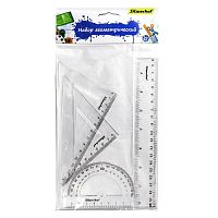 Геометрический набор 2 угольника, транспортир, линейка 200 мм, прозрачный полистирол, "Silwerhof"