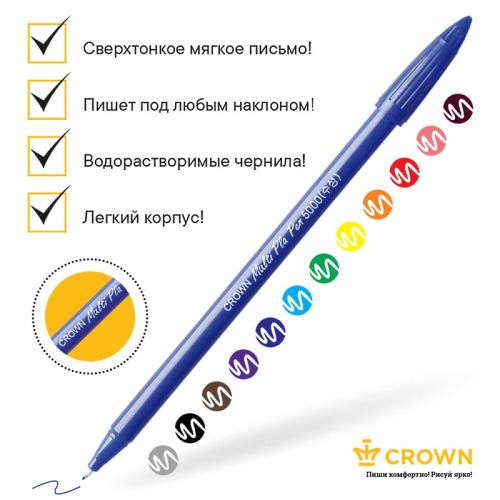 Ручки капилярные 12 цв. "MultiPla", одноразовые, 0,3 мм, "Crown" фото 3