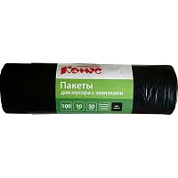 Мешки для мусора 100 л, 650*800 мм, ПВД 50 мкм, черные, 10 шт. в рулоне, "Комус"