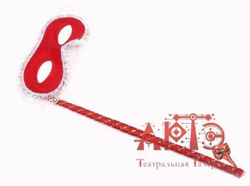 Маска на ручке бархатная с оборкой, красная