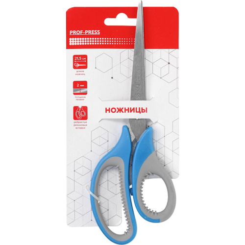 Ножницы 215 мм, лезвие 93 мм, нержавеющая сталь, пластиковые ручки, прорезиненные ребристые вставки, "Проф-Пресс" Ножницы 215 мм, лезвие 93 мм, нержавеющая сталь, пластиковые ручки, прорезиненные ребристые вставки, "Проф-Пресс"