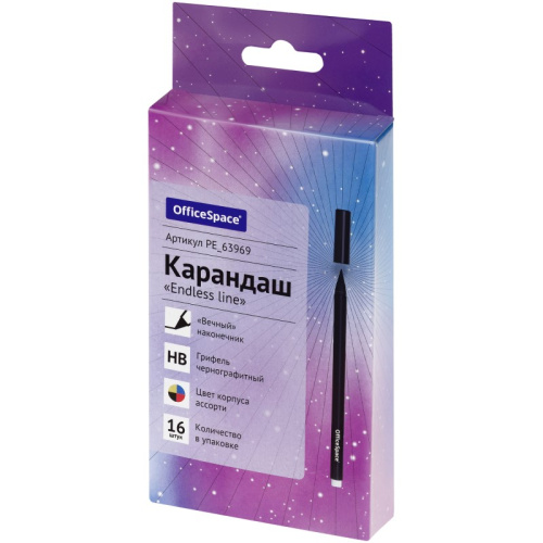 Карандаш чернографитный "Endless line" HB, металлический наконечник, трехгранный корпус 150 мм, d-8,5 мм, линия 0,4 мм, ластик, пластик, "OfficeSpace" фото 2