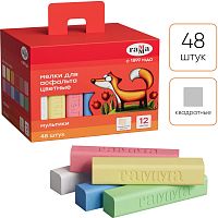 Мелки цветные для асфальта 12 цв, 48 шт, 92*18*18 мм, картон уп, "Гамма"