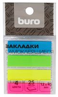 Пластиковые закладки 4 цв.* 25 л, липкий слой, 12*45 мм, "BURO"