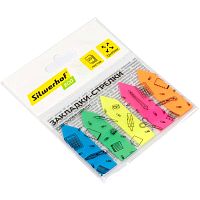 Пластиковые неоновые закладки-стрелки 5 цв.* 20 л, липкий слой, 12*45 мм, "Silwerhof"