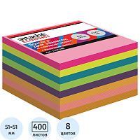 Блок для записи бумажный 400 л, 4 цв. неон, липкий слой, 51*51 мм, 75 г, "Attache"