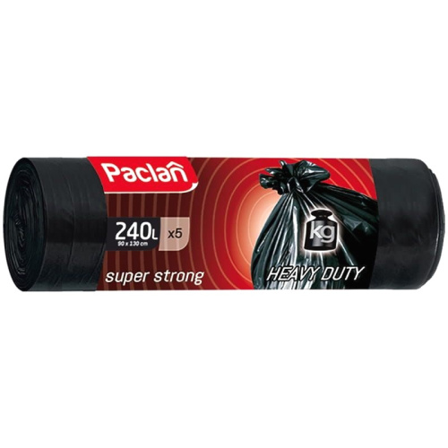 Мешки для мусора "Super strong" 240 л, 900*1300 мм, ПВД 30 мкм, черные, 5 шт. в рулоне, "PACLAN"