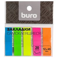 Пластиковые закладки 5 цв.* 20 л, липкий слой, 12*45 мм, "BURO"